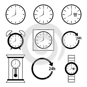 Time and clock thin line icons. Time management and Measurement outline icon set. Editable stroke icons