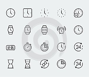 Time and clock icons in thin line style