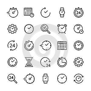 Time and clock vector related linear icons set. Icon set for websites and mobile phones white background. Time symbol