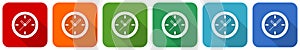 Time, clock, watch icon set, flat design vector illustration in 6 colors options for webdesign and mobile applications