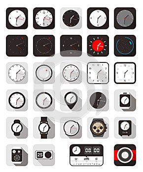 Time clock watch icon set, vector