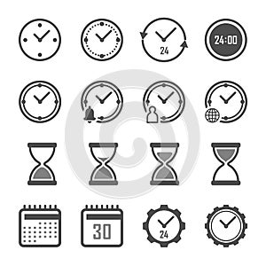 Time clock and watch line icon set