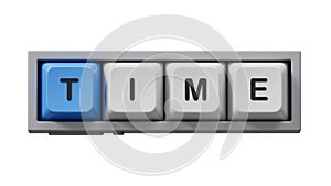 Time.Computer keyboard keys spelling.Flat lay view from above on  computer keyboard keys buttons