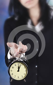 Time concept. Business woman clock