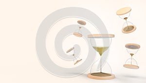 Time Concept Hourglass Sand running through as time passing concept for business deadline on yellow pastel background