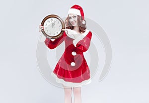 Time Concept and Ideas. Gleeful Red-Haired Santa Helper With Big