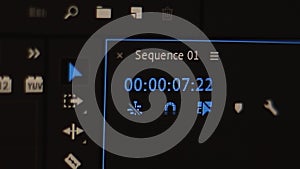 Time countdown in blue digits occurs in timecode while film