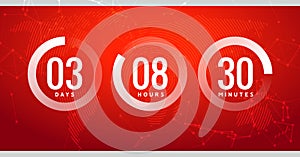Time countdown clock timer circle number. Stopwatch vector count counter digital ui modern timer
