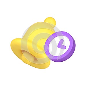 Time counting timer countdown deadline alert reminder watch ring bell 3d icon realistic vector