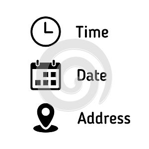 Time, date, and address icon vector. Event elements sign symbol