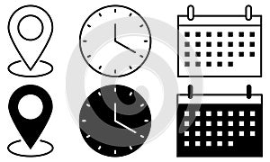 Time, date, and address vector icons