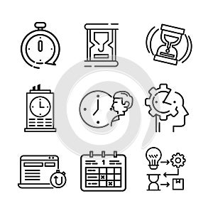 Time And Date Icon Set Black And White Illustration