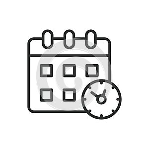 Time and Date, in line design. Time, date, calendar, clock, schedule, timekeeping, day on white background vector. Time