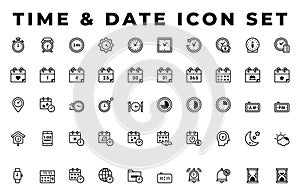 Time And Date Lineal Icon Set Pack, Time Mangement Icon Set, Vector Eps File