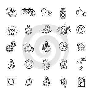 Time and Date related line icon set. Hour and Clock linear icons. Countdown and timer outline vector sign collection