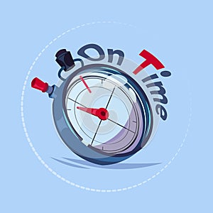 On Time Delivery Service Emblem With Chronometer Over Blue Background