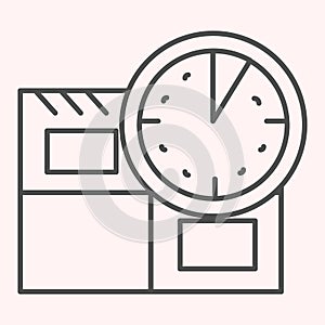 In time delivery thin line icon. Parcel and clock, fast shipping. Postal service vector design concept, outline style