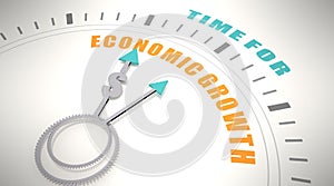 Time for economic growth words on clock face. 3D Render