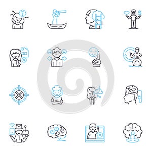 Time efficiency linear icons set. Streamlined, Productive, Expedient, Punctual, Swiftness, Agile, Efficiency line vector photo