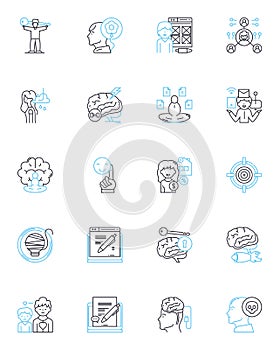 Time efficiency linear icons set. Streamlined, Productive, Expedient, Punctual, Swiftness, Agile, Efficiency line vector photo