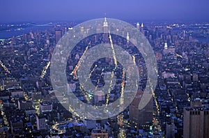 Time exposure shot of Manhattan at night from above, New York City, NY