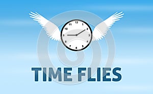 Time Flies Abstract Background with Clock in the Bright Blue Sky. Modern time concept