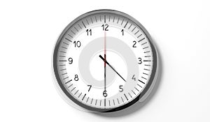 Time at half past 4 o clock - classic analog clock on white background