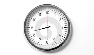 Time at half past 8 o clock - classic analog clock on white background