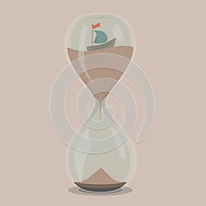 Time. Hourglass with a ship inside