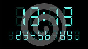 Time 13 13 hours. Vector set of electronic digits numbers font from a clock and a countdown timer. Watch and calculator display