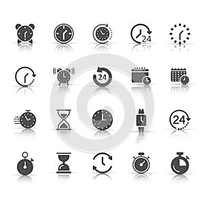 Time icon set in flat style. Agenda clock vector illustration on white isolated background. Sandglass, wristwatch timer business