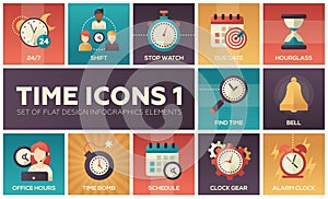 Time icons - modern set of flat design infographics elements
