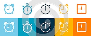 Time icons set. Clock Face Variations. Time Measurement Designs.