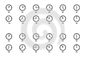 Time Icons Set AM And PM - Different Vector Illustrations Isolated On White Background photo