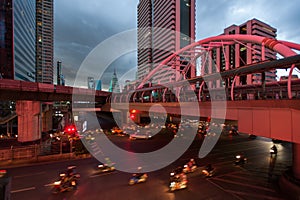 Time Laps Bangkok, Thailand:The traffic at twilight on Sathon