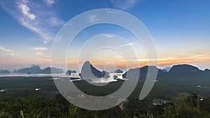 Time laps of morning time landscape view of mountain in bay