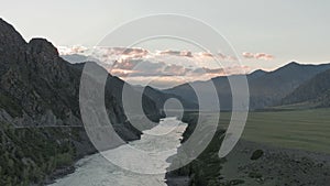 Time laps waves, spray and foam, river Katun in Altai mountains. Siberia, Russia