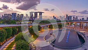 Time lapse 4k day to night of cityscape view of Singapore from Marina barrage park