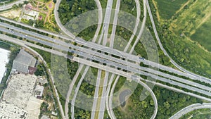 Time lapse aerial view above of circus road traffic cars.