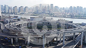 Time lapse,Aerial view of urban overpass traffic interchange.