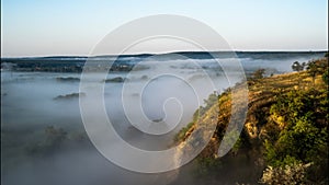 Time Lapse of Amazing Morning Landscape With Dense Mist