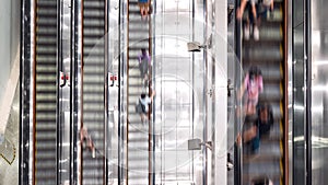Time-lapse of Asian people transport on escalator at subway underground station in Hong Kong. Public transportation
