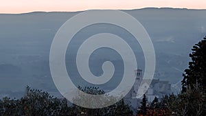 time lapse of Basilica of St. Francis of Assisi from hills