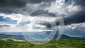 Time lapse beautiful mountain landscape, the movement of clouds and sunshine