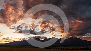 Time lapse of beautiful sunset over Tatra mountains