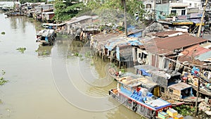 Time Lapse Boats and Shacks on the Saigon River - Ho Chi Minh City (Saigon)