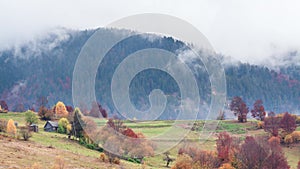 Time lapse clip. Fantastic colorful mountain landscape with cloud. Ukraine, Carpathian Mountains