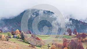 Time lapse clip. Fantastic colorful mountain landscape with cloud. Ukraine, Carpathian Mountains