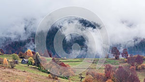 Time lapse clip. Fantastic colorful mountain landscape with cloud. Ukraine, Carpathian Mountains