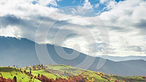 Time lapse clip. Fantastic colourful mountain landscape with cloud. Ukraine, Carpathian Mountains